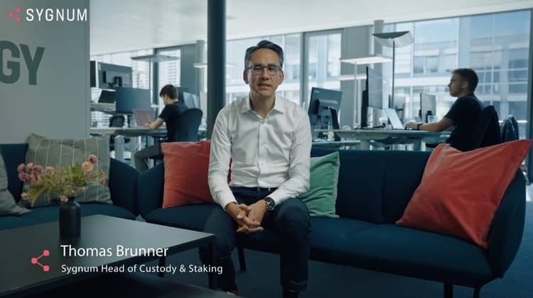 Thomas Brunner, Sygnum's Head of Custody and Staking, seated in the bank's Zurich office